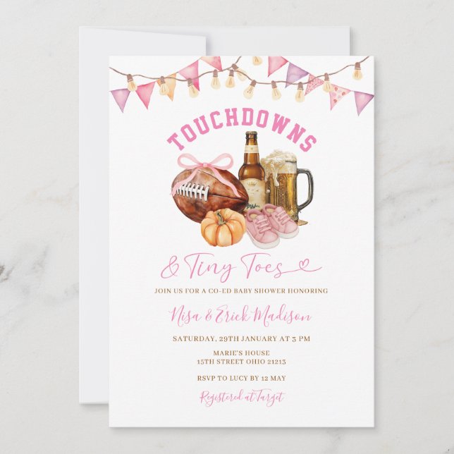 Invitation Baby shower Touchdown Tiny Tots Football Couples (Devant)