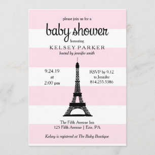 Invitation Baby shower Tour Eiffel Paris rose