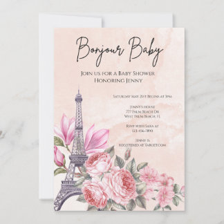 Invitation Baby shower Tour Eiffel Paris rose