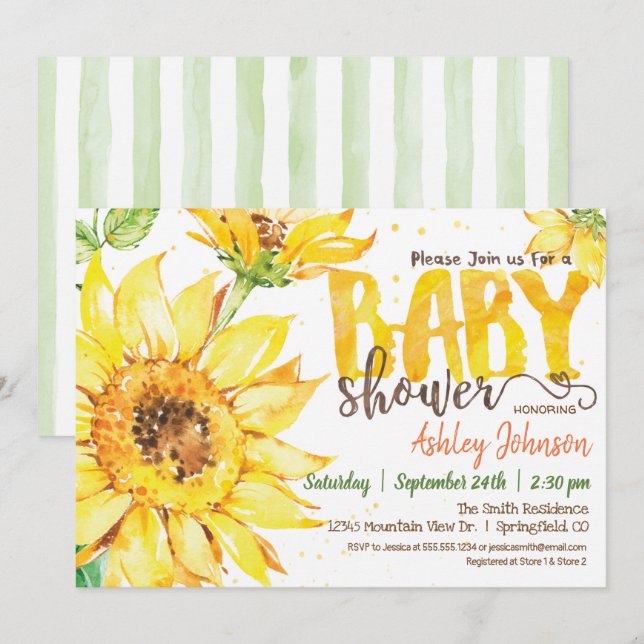 Invitation Baby shower tournesol (Devant / Derrière)