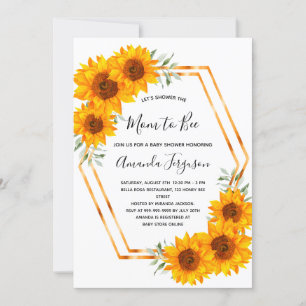 Invitation Baby shower tournesol abeilles rose blanche or