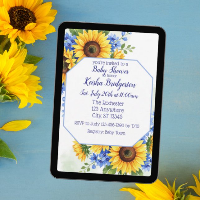 Invitation Baby Shower Tournesol et Bleu (Créateur téléchargé)