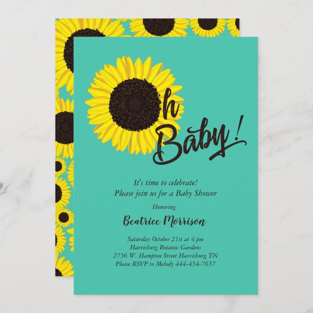 Invitation Baby shower tournesol été (Devant / Derrière)