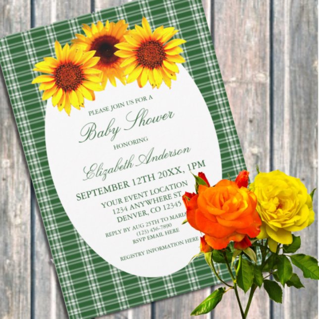 Invitation Baby shower Tournesol Plaid (Créateur téléchargé)
