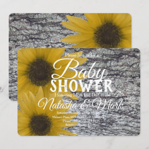Invitation Baby Shower Tournesols en Bois de bouleau Réaliste