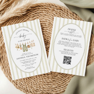 Invitation Baby Shower Tout en Un Local Vert Sauge