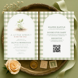 Invitation Baby Shower Tout en Un Petite Pousse Gingham Vert