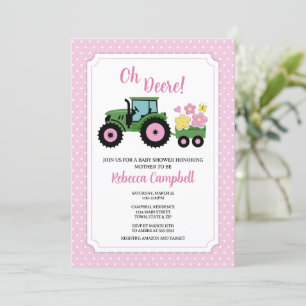 Invitation Baby shower tracteur, Fille tracteur
