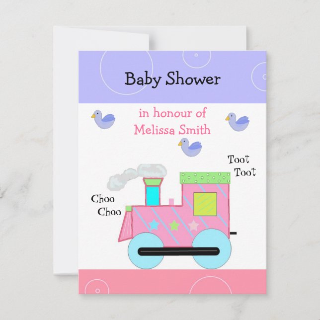 Invitation Baby Shower Train à vapeur rose (Devant)