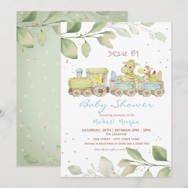 Invitation Baby Shower Train Jouet qui Passe (Devant / Derrière)