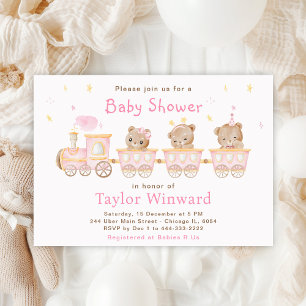 Invitation Baby Shower Train Rose Bébé