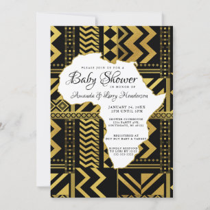 Invitation Baby Shower Tribal Afrique Noir et Or