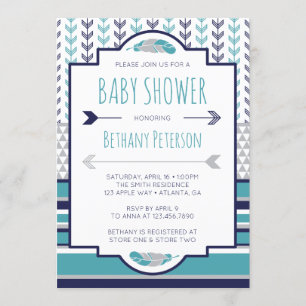 Invitation Baby shower Tribal, Aztèque, Flèches, B