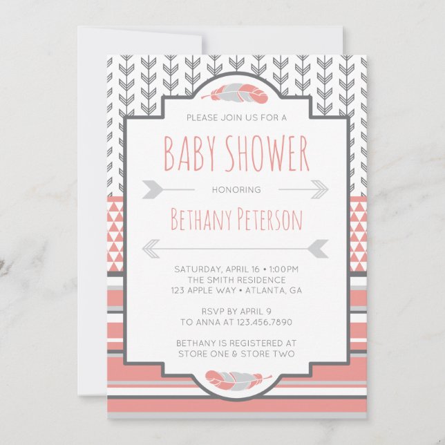 Invitation Baby shower Tribal, Aztèque, Flèches, B (Devant)