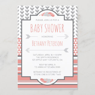 Invitation Baby shower Tribal, Aztèque, Flèches, B