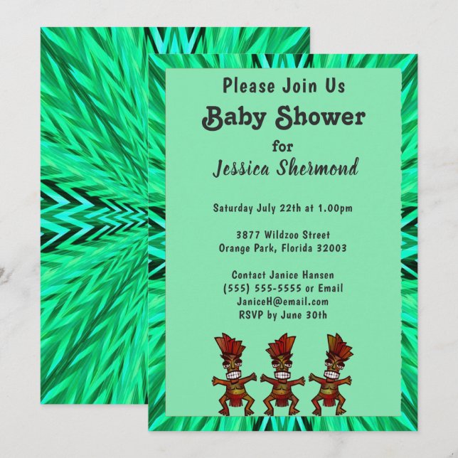 Invitation Baby shower tribal Emerald Green Abstrait (Devant / Derrière)