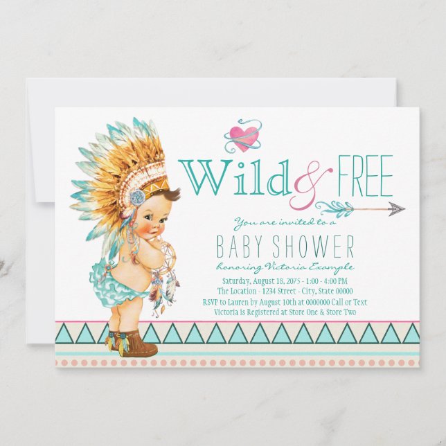 Invitation Baby Shower Tribal Filles (Devant)
