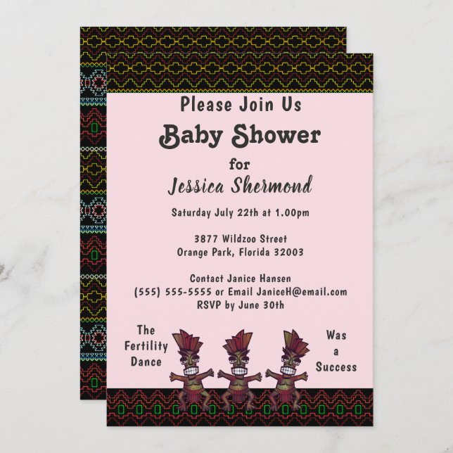 Invitation Baby shower tribal Neon Danse Abstraite de fertili (Devant / Derrière)