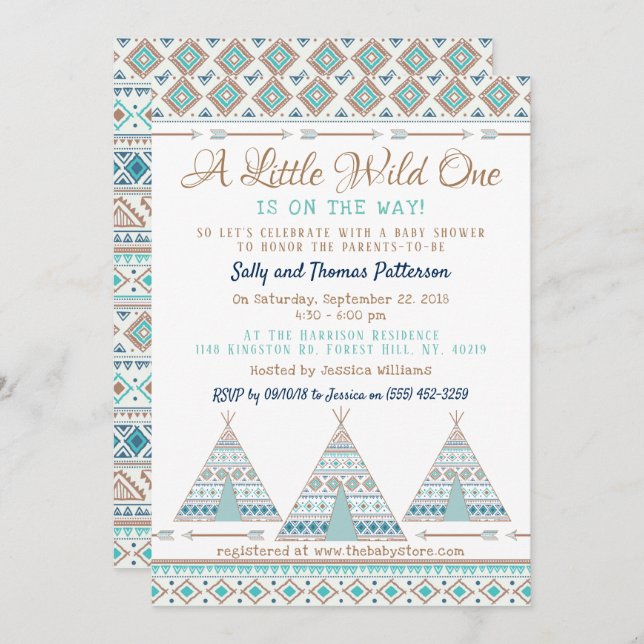 Invitation baby shower tribal "Wild One" (Devant / Derrière)
