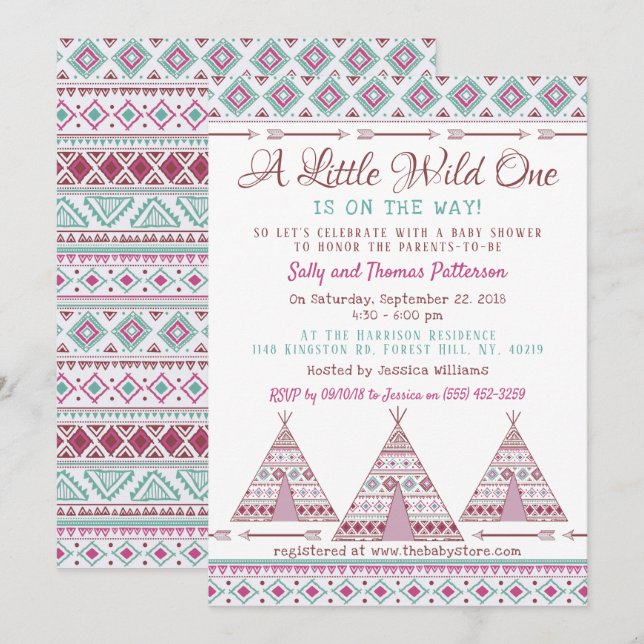 Invitation baby shower tribal "Wild One" (Devant / Derrière)