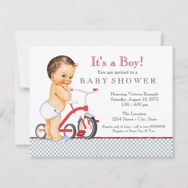 Invitation Baby Shower Tricycle pour Garçon (Devant)