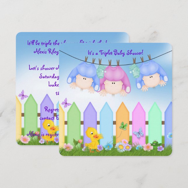 Invitation Baby shower Triplé (Devant / Derrière)