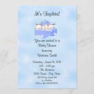Invitation Baby shower Triplets bébé garçon