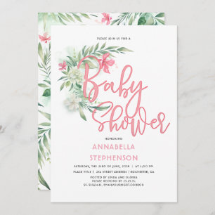 Invitation Baby shower tropical à fleurs de plage