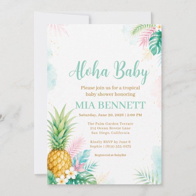 Invitation Baby Shower Tropical Aloha Ananas (Devant)
