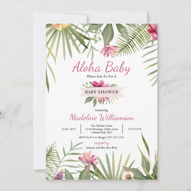Invitation Baby shower tropical Aloha Baby (Devant)