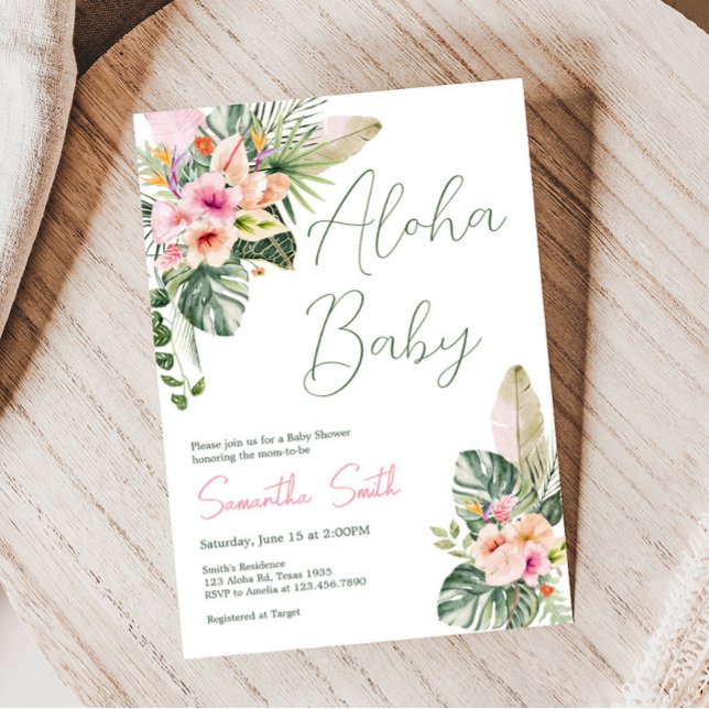 Invitation Baby shower tropical Aloha Baby (Luau Hawaiian Girl Baby Shower Invitation)