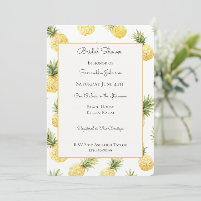 Invitation Baby Shower Tropical aux Ananas (Debout devant)