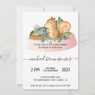 Invitation Baby Shower Tropical Bohème Écureuil Animal