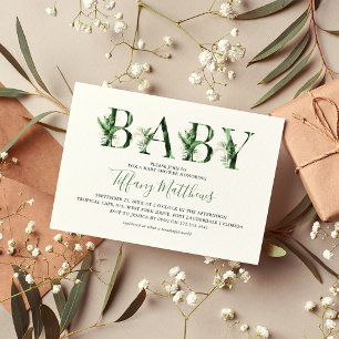 Invitation Baby Shower Tropical Botanique & Or