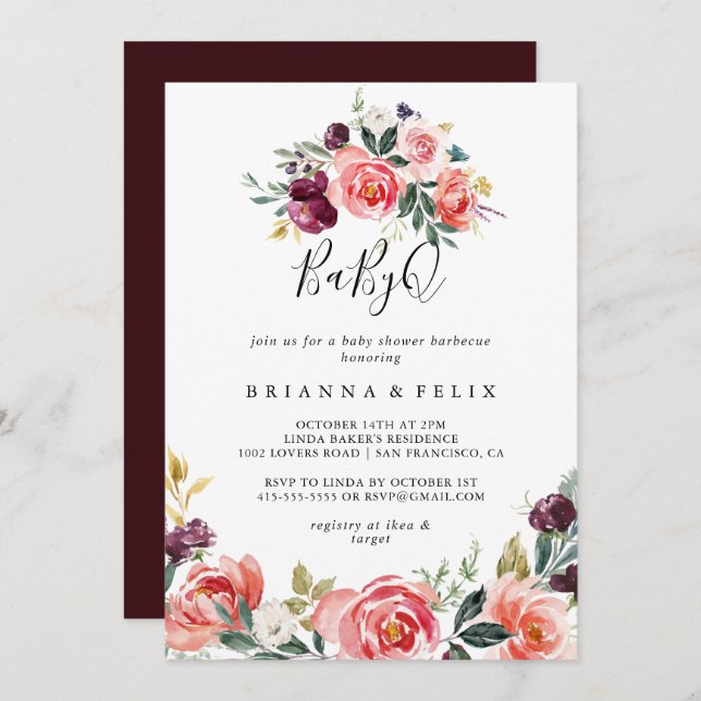 Invitation Baby shower Tropical Colorful BabyQ Barbecue (Devant / Derrière)