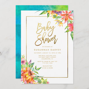 Invitation Baby shower tropical de calligraphie d'OR
