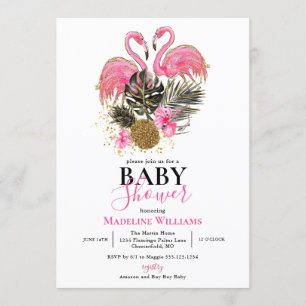 Invitation Baby shower tropical de Flamant rose de rose de