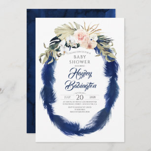 Invitation Baby shower tropical de la marine Blue Pampas Gras