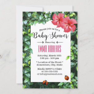Invitation Baby shower tropical de l'Hibiscus de la Rouge haw