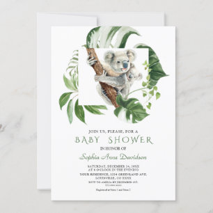 Invitation Baby shower tropical de verdure Cute Koala