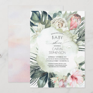 Invitation Baby shower tropical de verdure et de fleurs