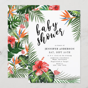 Invitation Baby shower tropical des Feuilles de l'Hibiscus ro