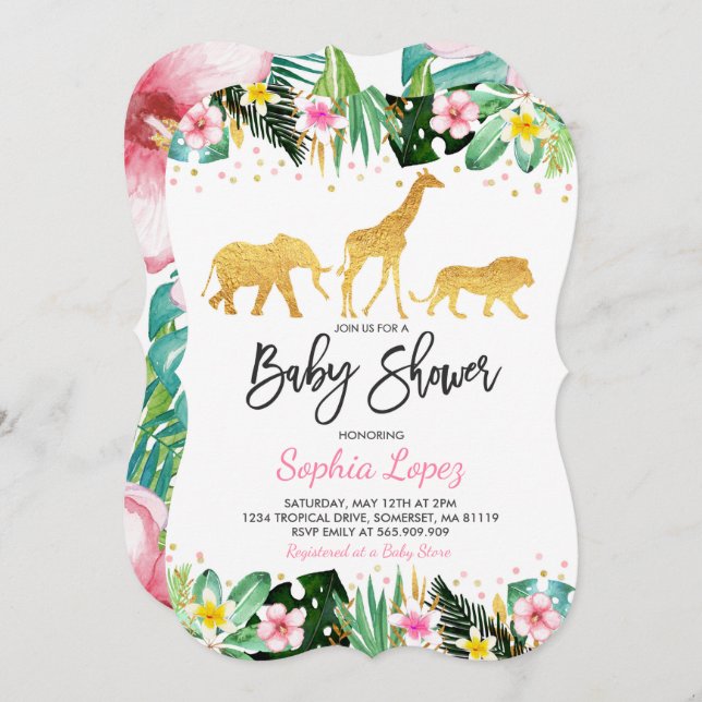 Invitation Baby shower tropical d'invitation de baby shower (Devant / Derrière)