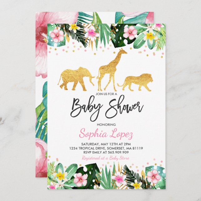 Invitation Baby shower tropical d'invitation de baby shower (Devant / Derrière)