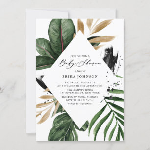 Invitation Baby shower Tropical Feuille Faux Gold Foil