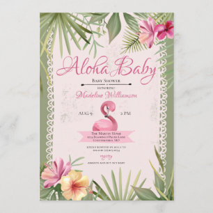 Invitation Baby shower tropical Flamant rose