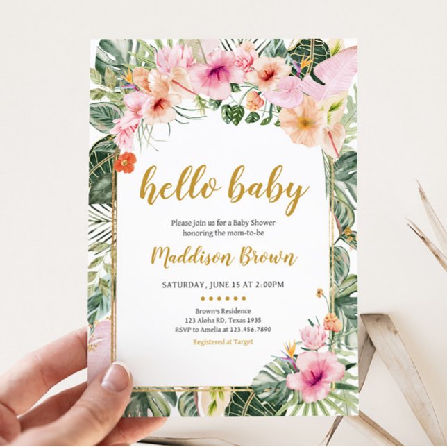 Invitation Baby shower tropical Floral Aloha (Girl Hawaiian Baby Shower Invitation)