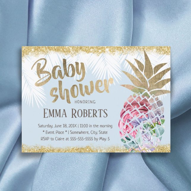 Invitation Baby shower Tropical Floral Pineappy Gold Parties  (Créateur téléchargé)