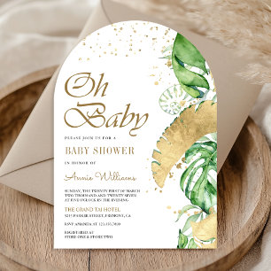 Invitation Baby shower Tropical Gold Monstera Palm Arch