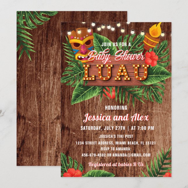Invitation Baby shower Tropical Luau (Devant / Derrière)